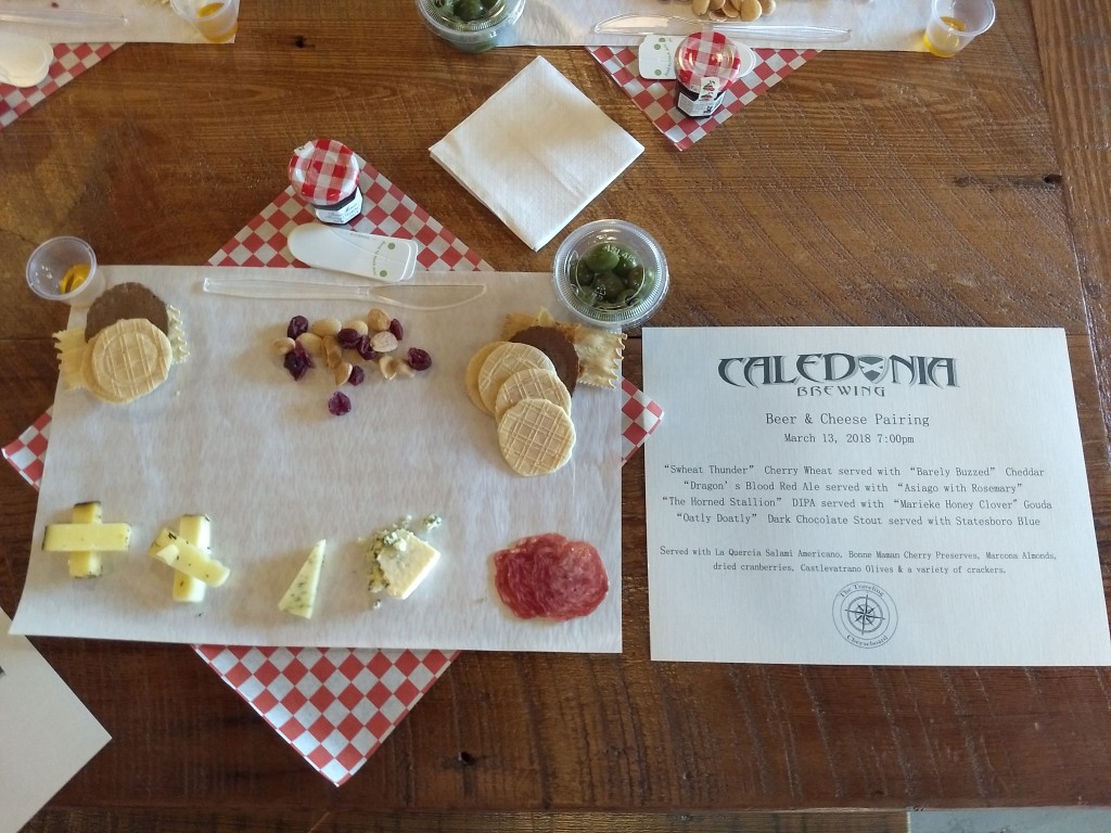 cheese tasting at Caledonia Brewing